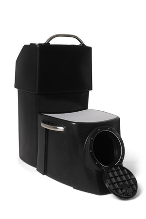 Black RPD 1019 rotationally molded polyethylene center console for Jon boat with stainless steel grab handle.