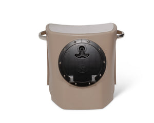 Black RPD 1019 rotationally molded polyethylene center console for Jon boat with stainless steel grab handle.