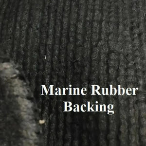 Close-up of black marine rubber backing for 16 oz. cut pile boat carpet.