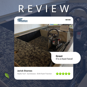 Review of a boat interior with TBNation logo and customer feedback.