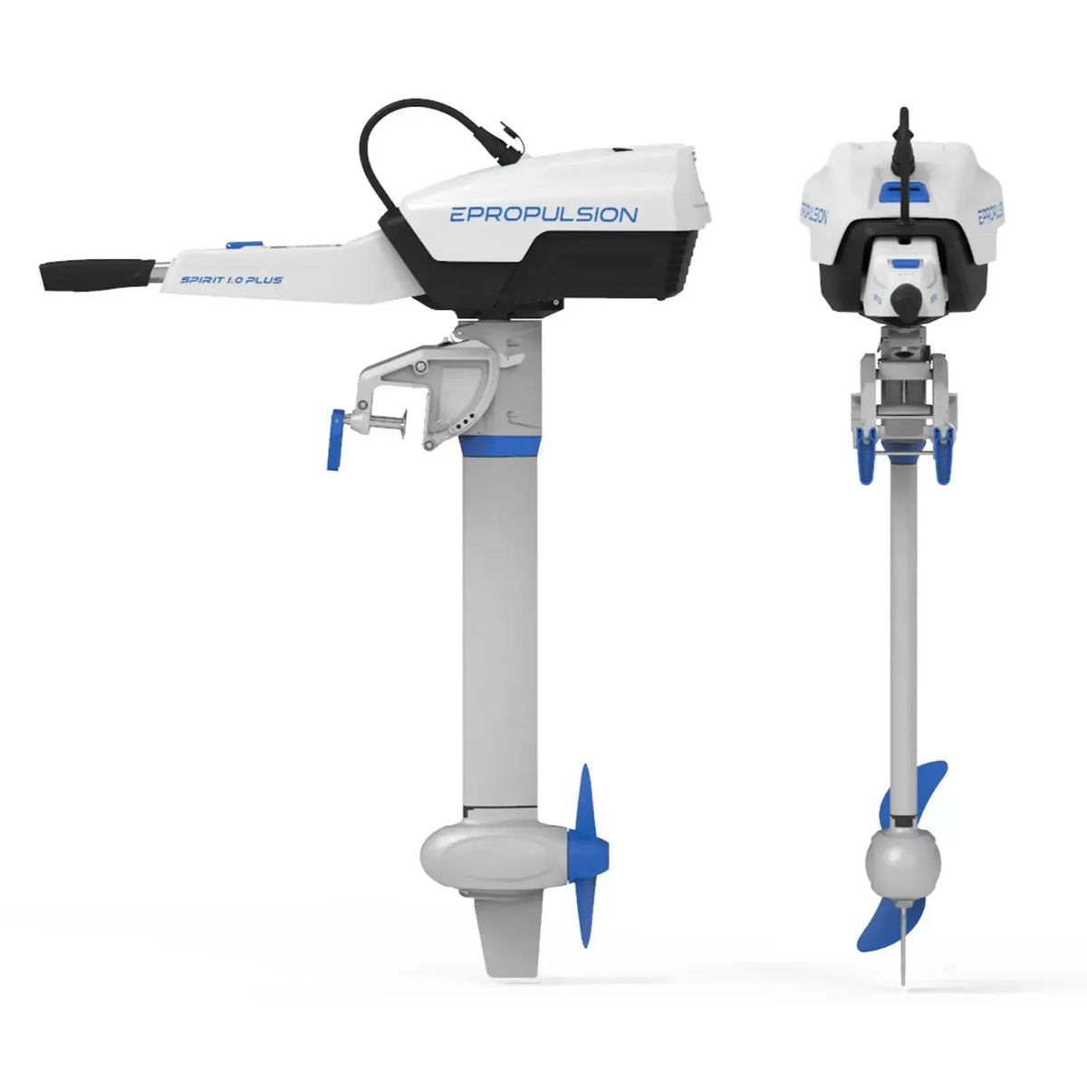 EPropulsion Spirit 1.0 Plus wave-powered outboard motor, featuring a modern design and eco-friendly electric propulsion.