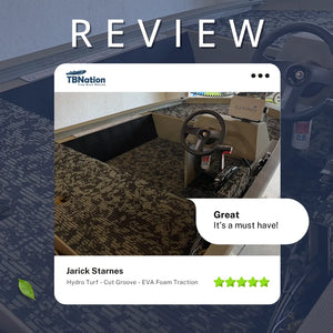 Hydro Turf Cut Groove EVA foam traction mat in TBNation Camo, installed in a boat.