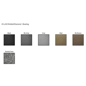 Hydro Turf 45x84" EVA foam traction mat in Black, Dk. Gray, Gray, Mud, Dk. Brown, and Swamp Camo molded diamond cut.