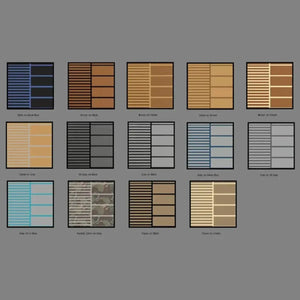 Hydro-turf 2-tone wide groove teak cut samples in 14 color options.