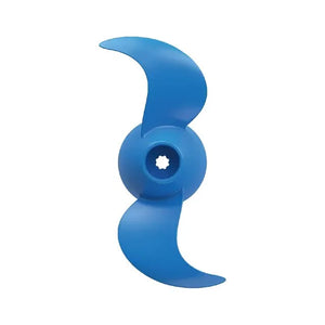 Blue two-blade propeller for the ePropulsion Spirit 2 electric outboard motor.