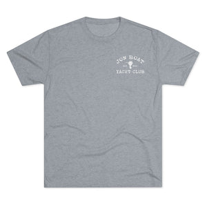 Light gray tri-blend t-shirt with "Jon Boat Yacht Club" logo in white on the left chest.