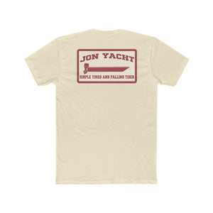 Cream Jon Yacht Simple Times t-shirt with a red graphic of a boat and text on the back.