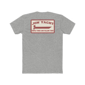 Gray Jon Yacht Simple Times t-shirt with a red and cream boat graphic on the back.