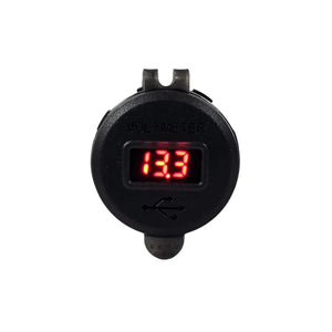 Black waterproof LED voltmeter with red digital display showing "13.3" and a USB symbol.