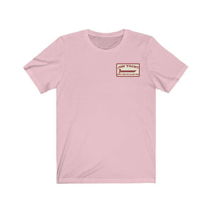 Light pink ladies jersey short sleeve tee with a "Jon Yacht" logo and text on the left chest.