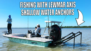 Lewmar Axis Electric Shallow Water Anchor in black, mounted on a boat's transom.