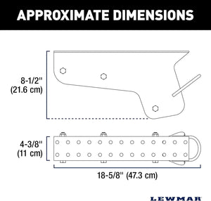 Lewmar Venta electric pontoon anchor winch dimensions: 18-5/8" long, 8-1/2" tall, 4-3/8" wide.