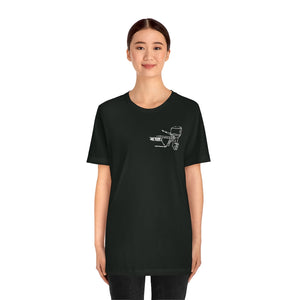 Black cotton tee with a white outline graphic of a MERC Tiller on the left chest.