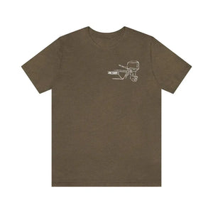 Brown MERC Tiller tee with white outline graphic of a boat motor and "JBL YACHT".