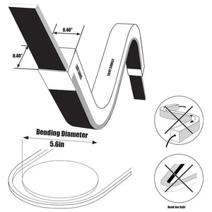 Diagram showing the MINI LED Neon Flex, highlighting its 0.40" x 0.40" dimensions, 5.6in bending diameter, and light source.