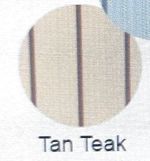 Tan Teak MariDeck Elite Weave marine vinyl flooring swatch with a woven texture and dark vertical lines.