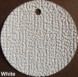 White MariDeck Marine Vinyl Boat Flooring swatch with a textured, slip-resistant surface and a hang hole.