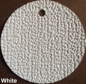 White MariDeck Marine Vinyl Boat Flooring swatch with a textured, slip-resistant surface and a hang hole.