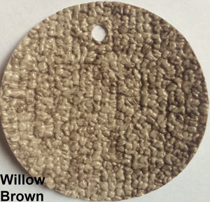 Round sample of MariDeck Marine Vinyl Boat Flooring in Willow Brown with a textured, slip-resistant surface.