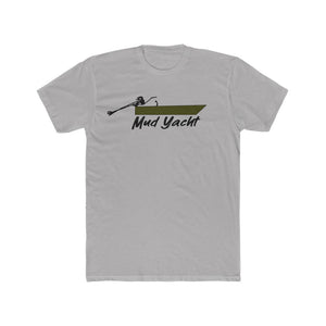 Light gray premium fitted short sleeve t-shirt with a green and black "Mud Yacht" boat graphic.