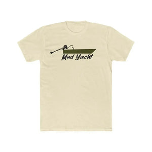 Light beige premium fit t-shirt with a dark green "Mud Yacht" boat graphic.