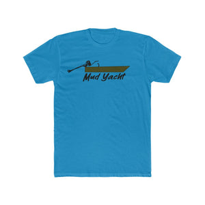 Blue premium fit short sleeve t-shirt with a "Mud Yacht" boat graphic.