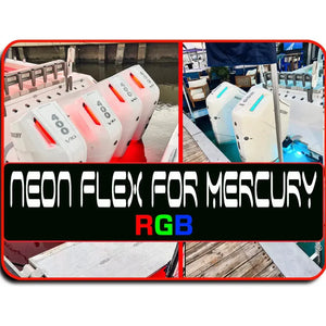 Mercury 450 outboard cowlings with red and blue RGB neon flex LED lighting.