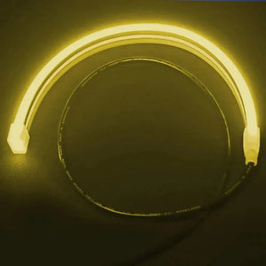 Yellow flexible LED neon strip light for Mercury 450 outboard cowling, with black power wire.