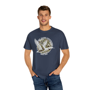 Man in a navy blue Comfort Colors t-shirt with a white flying duck and "Jon Yacht Outfitters" logo.