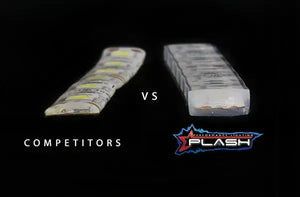 Plashlight IP68 waterproof flexible light strip vs. a competitor's thinner, less durable strip.