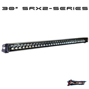 30" Plashlight SRX2-Series black single row LED light bar with chrome hardware.
