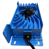 Blue Power House 48v 16amp lithium battery charger with cooling fan and black power cord.
