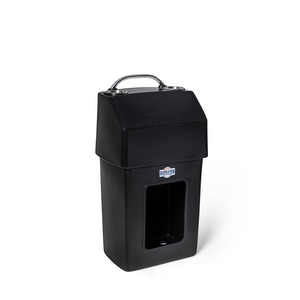 Black RPD 1019 rotationally molded polyethylene center console for Jon boat with stainless steel handle and cup holders.