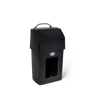 Black RPD 1019 rotationally molded polyethylene center console for Jon boat with stainless steel handle and cup holders.