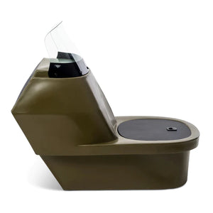 Olive green RPD 1219 Jon boat console with smoked acrylic windshield and black cooler lid.