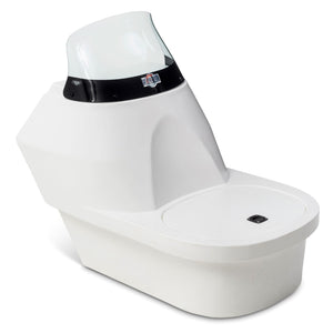 White RPD 1219 console for Jon boat, made of rotationally molded polyethylene, with a smoked acrylic windshield and a built-in cooler/bait well.