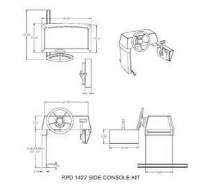 RPD 1422 Side Console Kit blueprint for Jon boats, showing dimensions, steering wheel, and throttle.
