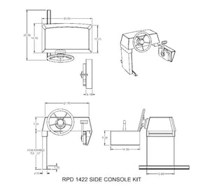 RPD 1422 Side Console Kit blueprint for Jon boats, showing dimensions, steering wheel, and throttle.