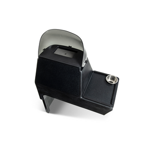Black RPD 1822 side console kit for Jon boat, with windshield, cup holder, and accessory deck.