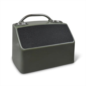 RPD 519 ultra-compact olive green polyethylene helm console with two cup holders and a silver handle.