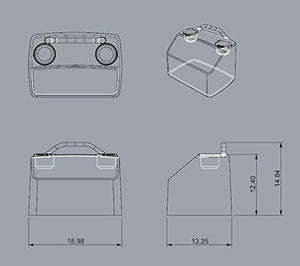 RPD 519 ultra-compact helm console for Jon boats, showing top, front, side, and isometric views with dimensions.