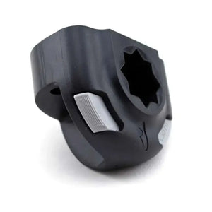 Black Railblaza SidePort Base with a gray locking tab, designed for vertical mounting.