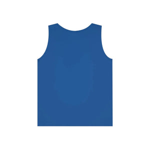 Royal blue classic fit cotton tank top with a tear-away label.