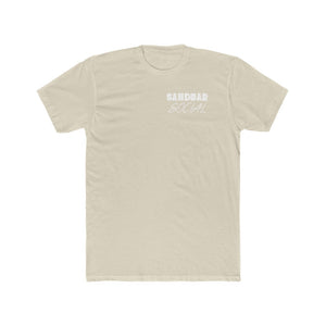 Light beige premium fitted short sleeve t-shirt with "SANDBAR SOCIAL" in white text on the chest.