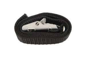 Rolled black 19" Sea Eagle strap with a silver stainless steel buckle.