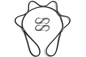 Sea Eagle 3' black adjustable shock cord rope with multiple loops and two silver LoopClips.