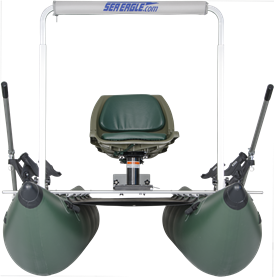 Dark Hunter Green Sea Eagle 375fc FoldCat inflatable fishing boat with swivel seat and rod holders.