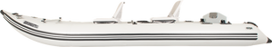 White Sea Eagle 437ps PaddleSki inflatable catamaran boat with two seats and black stripes.
