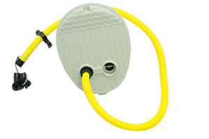 Sea Eagle A42 Larger Bellows Pump, a beige ABS plastic foot pump with yellow hose and adapters.