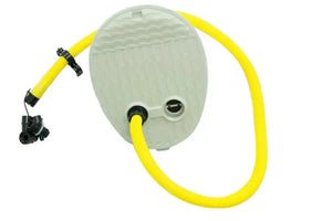 Sea Eagle A42 Larger Bellows Pump, a beige ABS plastic foot pump with yellow hose and adapters.